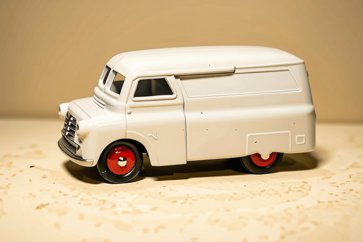 MYF Outsourced Fleet Management - image of a vintage white toy van with red wheel trim